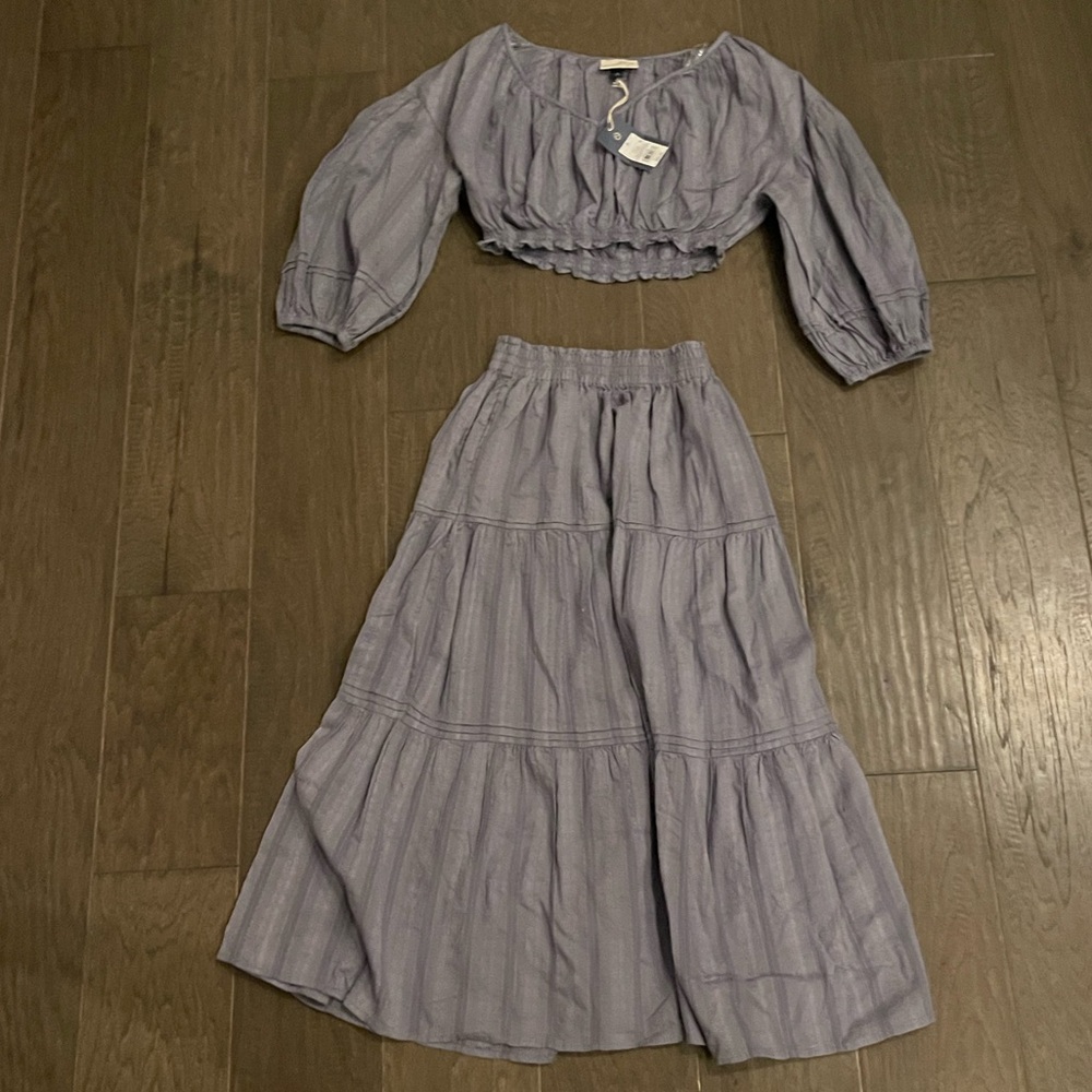 Universal Thread Blue Matching Skirt Set with Cropped Top
